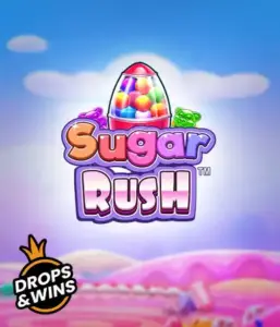 Dive into the colorful world of the Sugar Rush slot game by Pragmatic Play, with a colorful candy dispenser set against a whimsical candy landscape. This image captures the joy and thrill of the game, adorned with vivid candies and engaging typography. Ideal for those with a sweet tooth, promising a delightful gaming experience. 